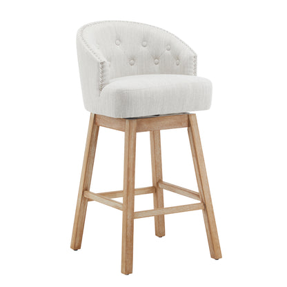 33.25" Swivel Counter Stools Set of 2, Upholstered Counter Height Bar Stools with Solid Rubber Wood Frame, Backrest, Footrest, Armless Barstools for Home Bar, Kitchen Counter, Natural + Beige image 9
