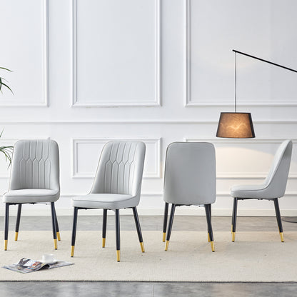 Modern dining chairs are equipped with light gray PU artificial leather backrest cushions and black metal legs, suitable for restaurants,kitchens,and bedrooms.Set of 4pieces (light gray+PU) image 2