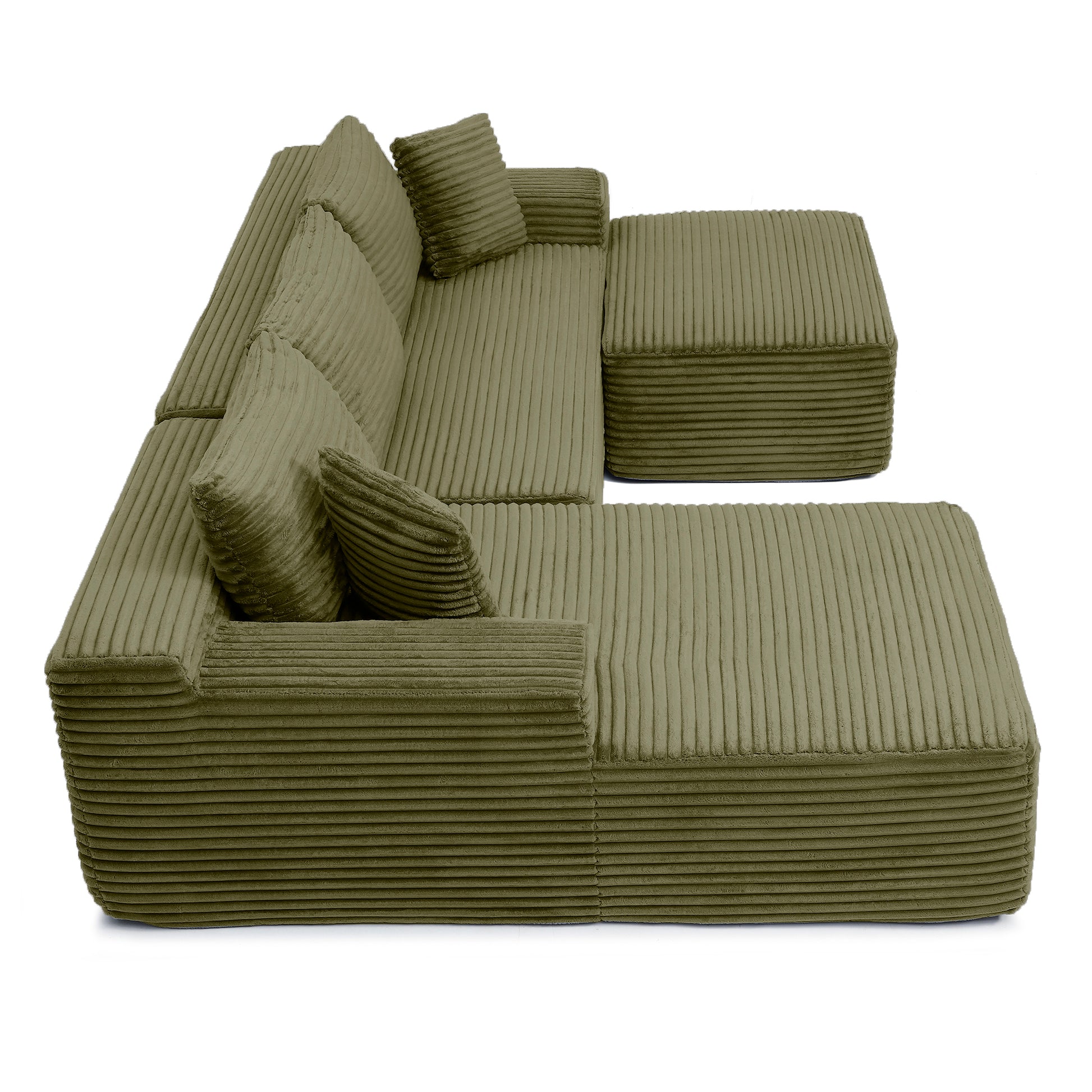 Corduroy Ottoman, Upholstered Cloud Ottoman for Boneless Couch in A Box, Compressed Memory Foam Footrest No Assembly Require,Green image 5