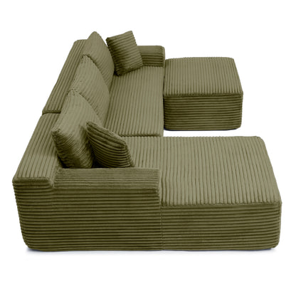 Corduroy Ottoman, Upholstered Cloud Ottoman for Boneless Couch in A Box, Compressed Memory Foam Footrest No Assembly Require,Green image 5