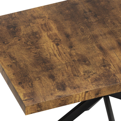 55.11" -70.86"Retro Rectangular Stretch Dining Table, Antique Wood Top And Black Relief Plate, Black Fine Sand Cross Iro image 4