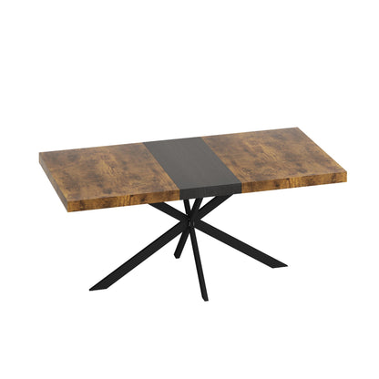 55.11" -70.86"Retro Rectangular Stretch Dining Table, Antique Wood Top And Black Relief Plate, Black Fine Sand Cross Iro image 10