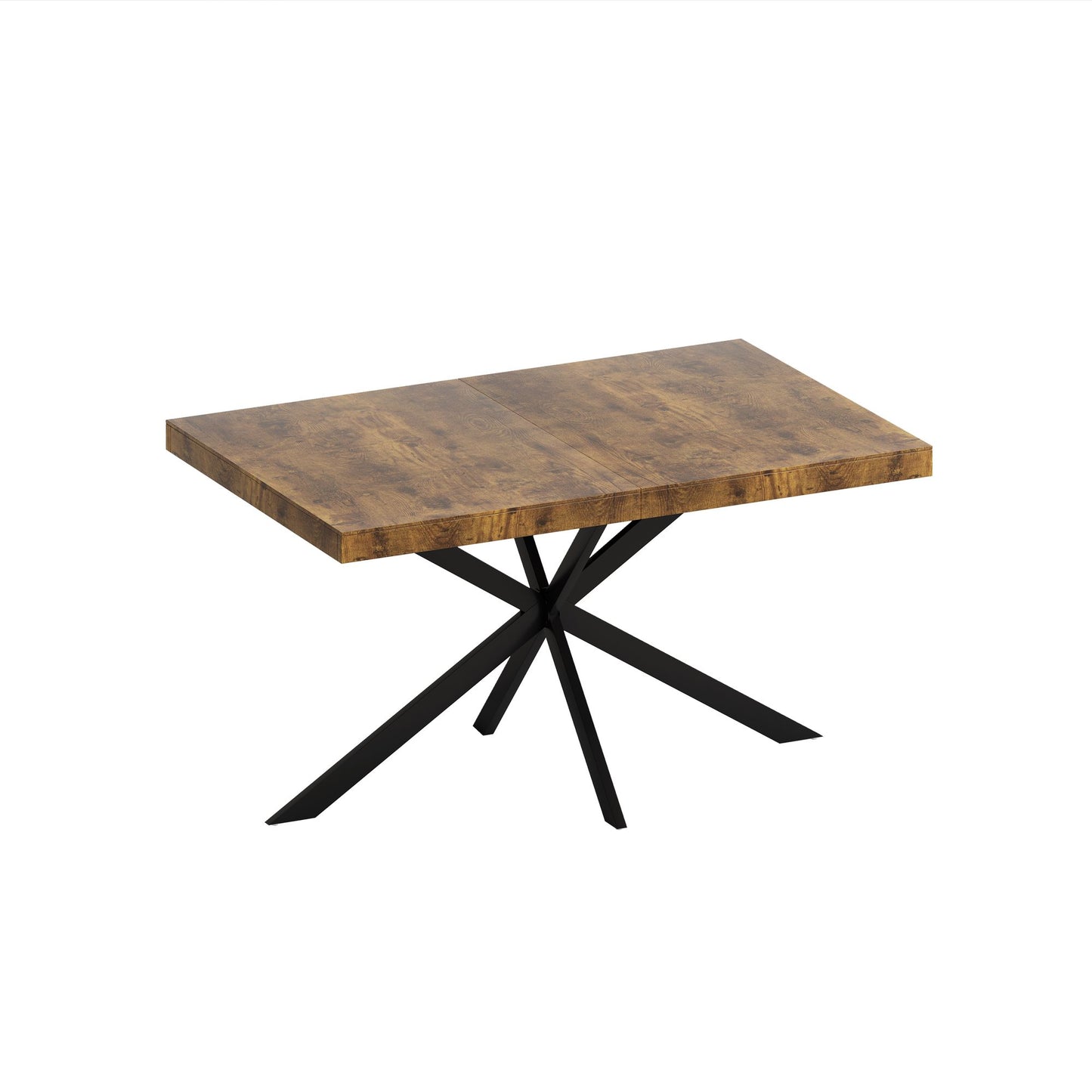 55.11" -70.86"Retro Rectangular Stretch Dining Table, Antique Wood Top And Black Relief Plate, Black Fine Sand Cross Iro image 9