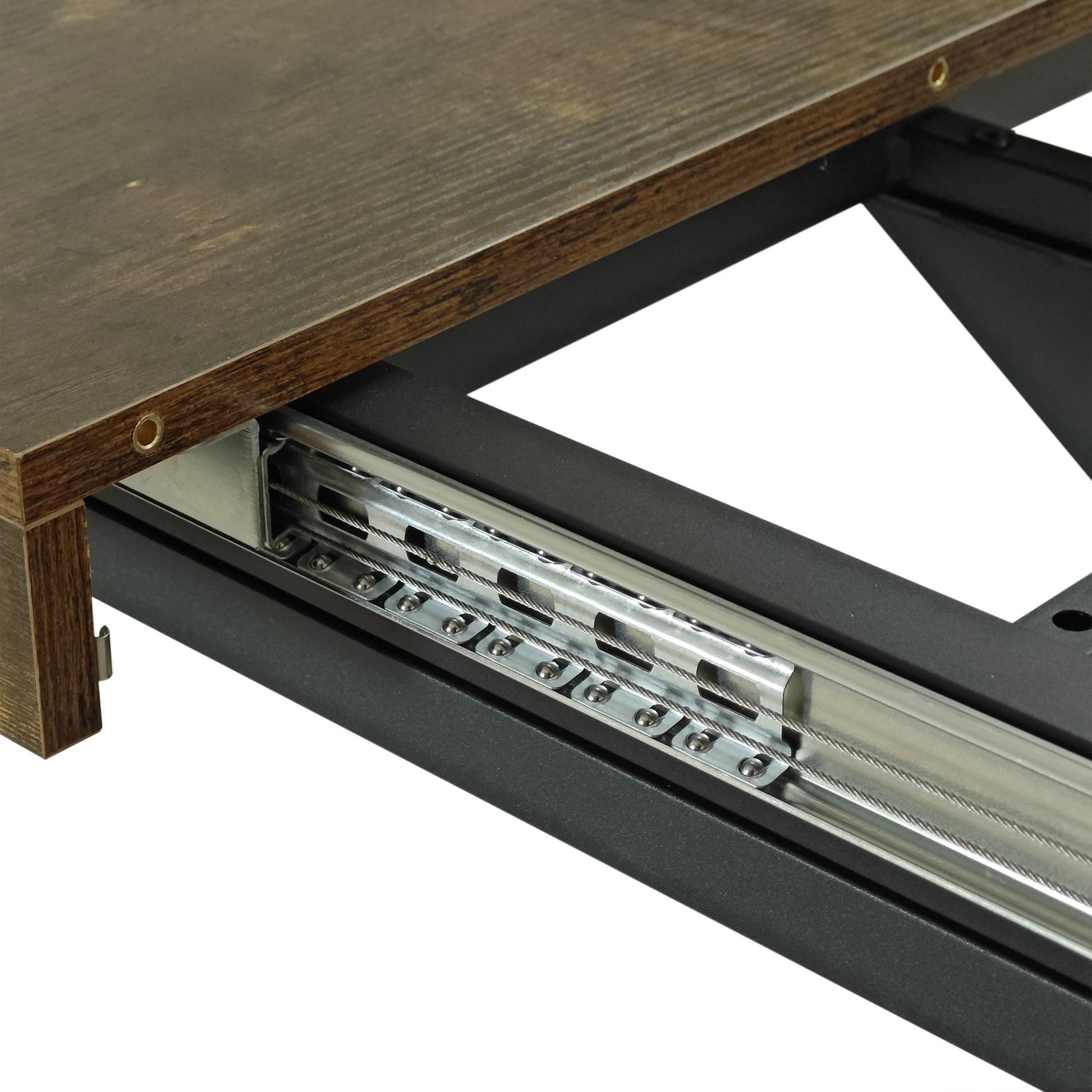 55.11" -70.86"Retro Rectangular Stretch Dining Table, Antique Wood Top And Black Relief Plate, Black Fine Sand Cross Iro image 7