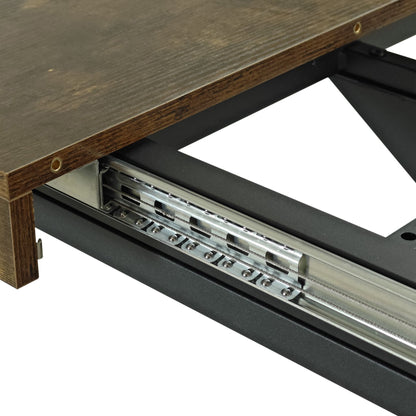 55.11" -70.86"Retro Rectangular Stretch Dining Table, Antique Wood Top And Black Relief Plate, Black Fine Sand Cross Iro image 7