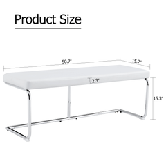 Stylish White Leather Shoe Changing Stool with Silver Metal Legs