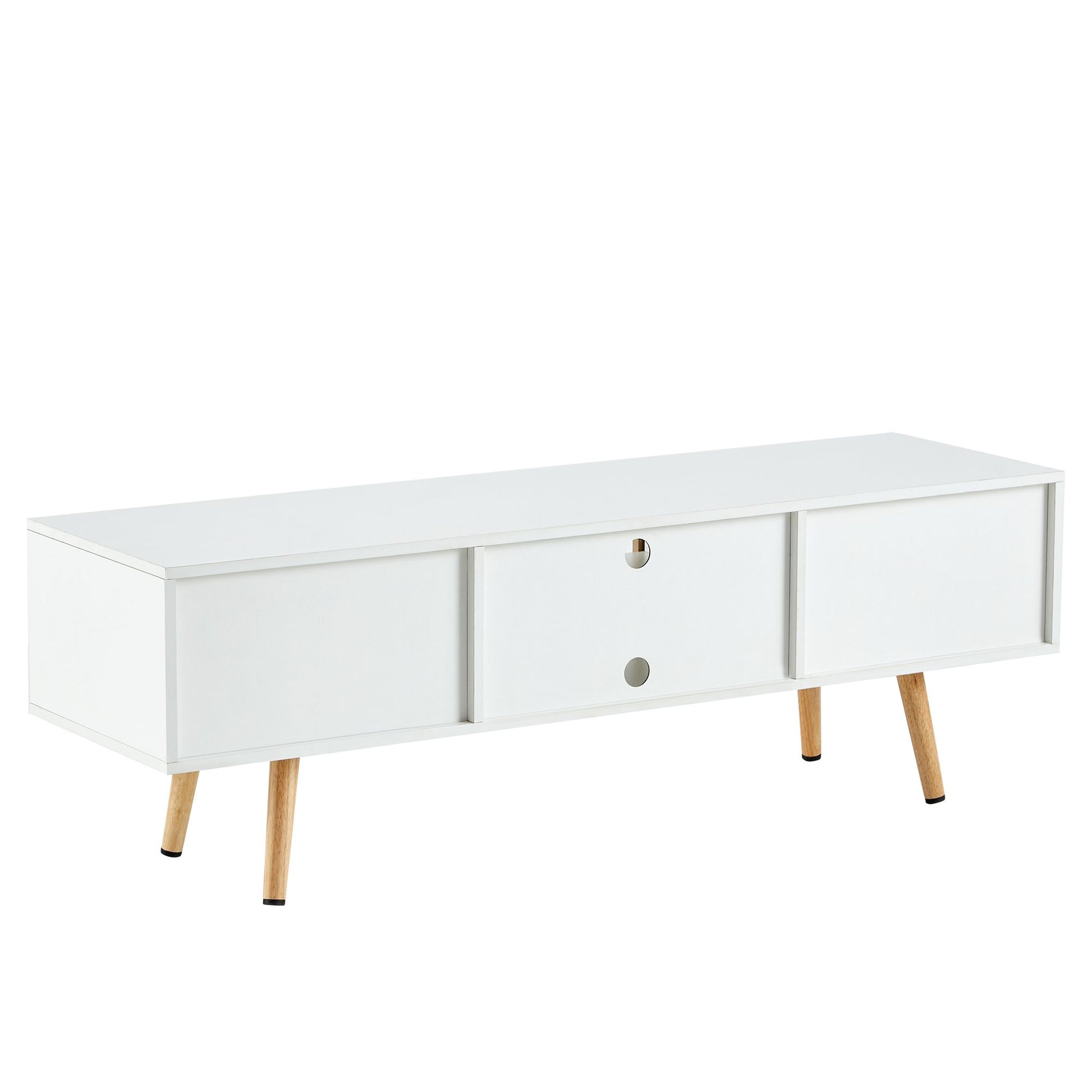 55.12" Rattan TV cabinet, double sliding doors for storage, adjustable shelf, solid wood legs, TV console for living roo image 16
