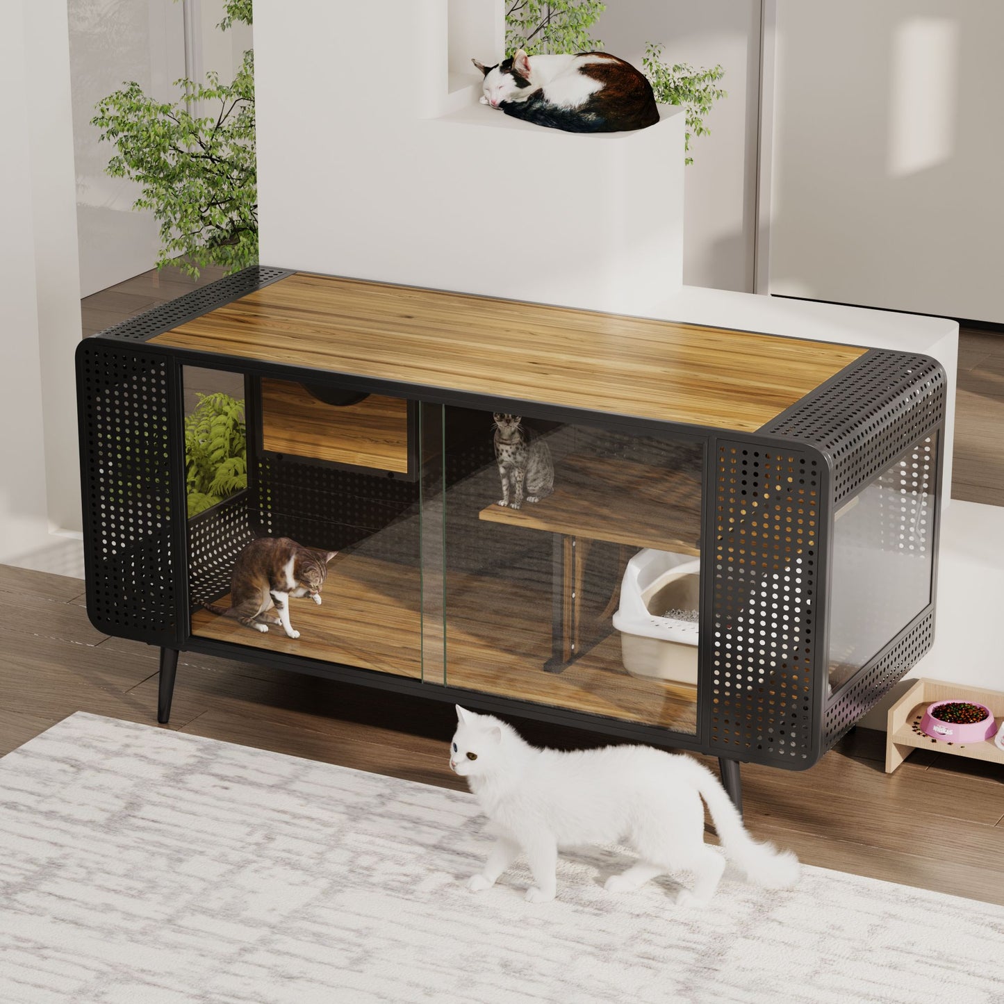 55.12 "Spacious Cat House with Tempered Glass, for Living Room, Hallway, Study and Other Spaces image 3
