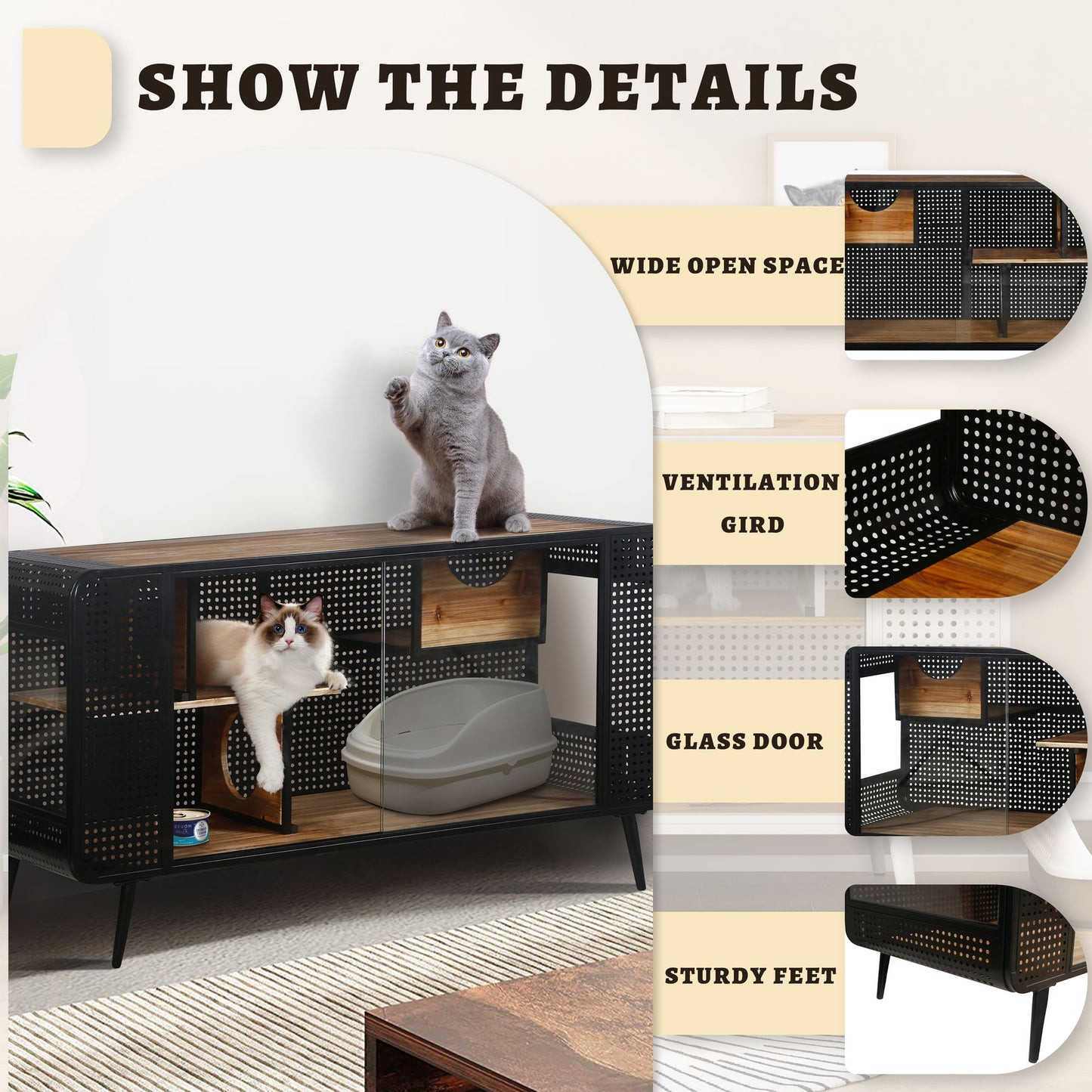 55.12 "Spacious Cat House with Tempered Glass, for Living Room, Hallway, Study and Other Spaces image 4