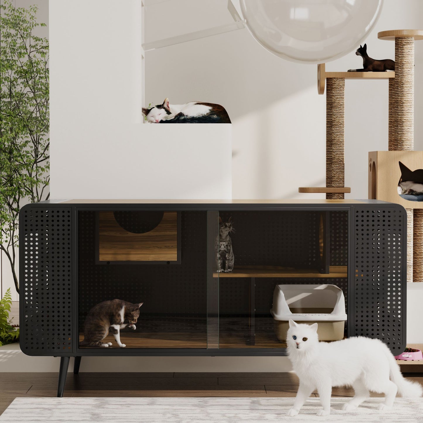 55.12 "Spacious Cat House with Tempered Glass, for Living Room, Hallway, Study and Other Spaces image 1
