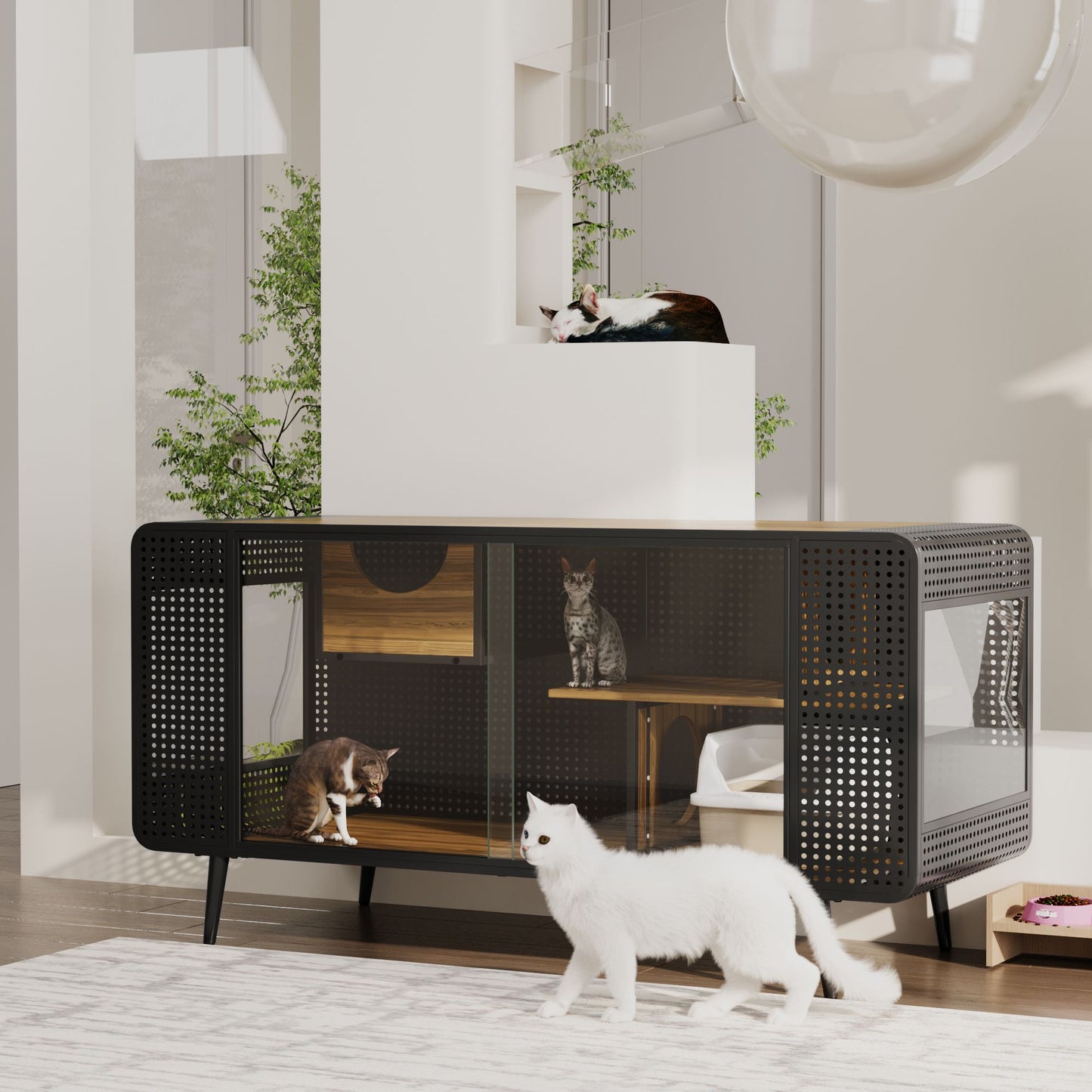 55.12 "Spacious Cat House with Tempered Glass, for Living Room, Hallway, Study and Other Spaces image 2