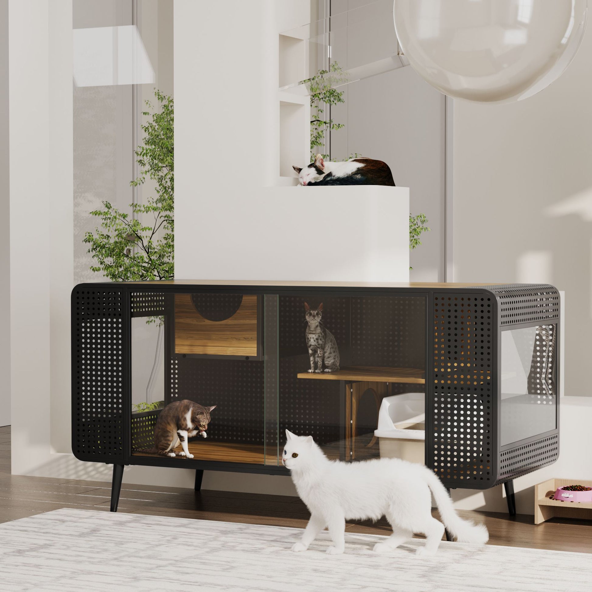 55.12 "Spacious Cat House with Tempered Glass, for Living Room, Hallway, Study and Other Spaces image 2