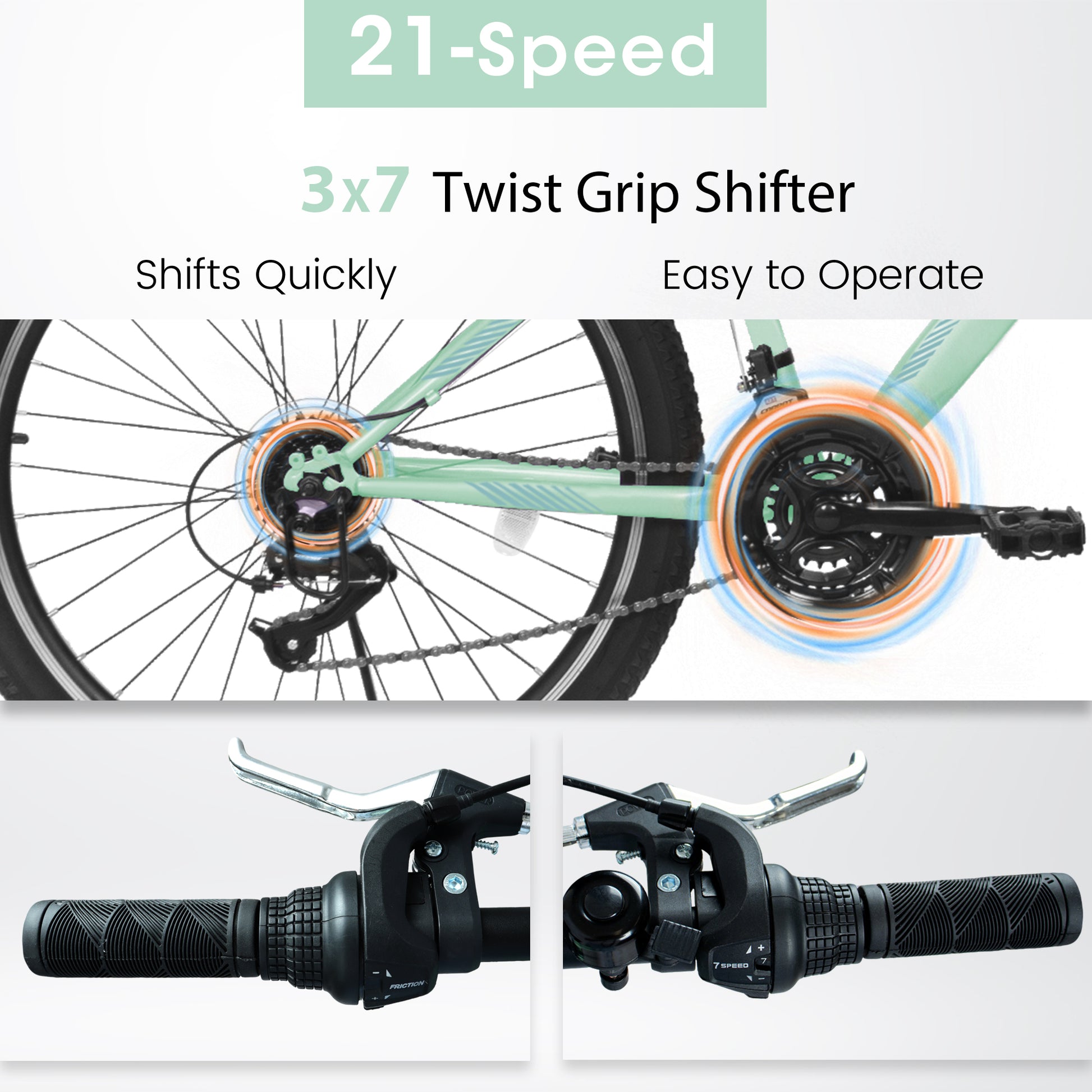 A24208D Mountain Bike 24/26 Inch, High-Density Carbon Steel Frame, 21 Speed, Front Suspension, Dual V-Brakes, 80% Pre-Assembled for Men Women Teens image 4