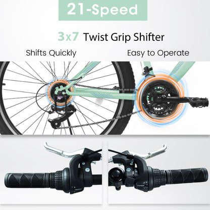 A24208D Mountain Bike 24/26 Inch, High-Density Carbon Steel Frame, 21 Speed, Front Suspension, Dual V-Brakes, 80% Pre-Assembled for Men Women Teens image 4