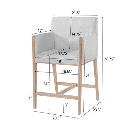 24'' Seat Height Upholstered Counter Stools with Arms for Kitchen Island/Dining Room, Set of 2 image 3