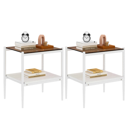 Set of 2 Rectangle End Table, Tempered Glass Tabletop with MDF layer, Modern Table for Living Room, Brown Glass image 5
