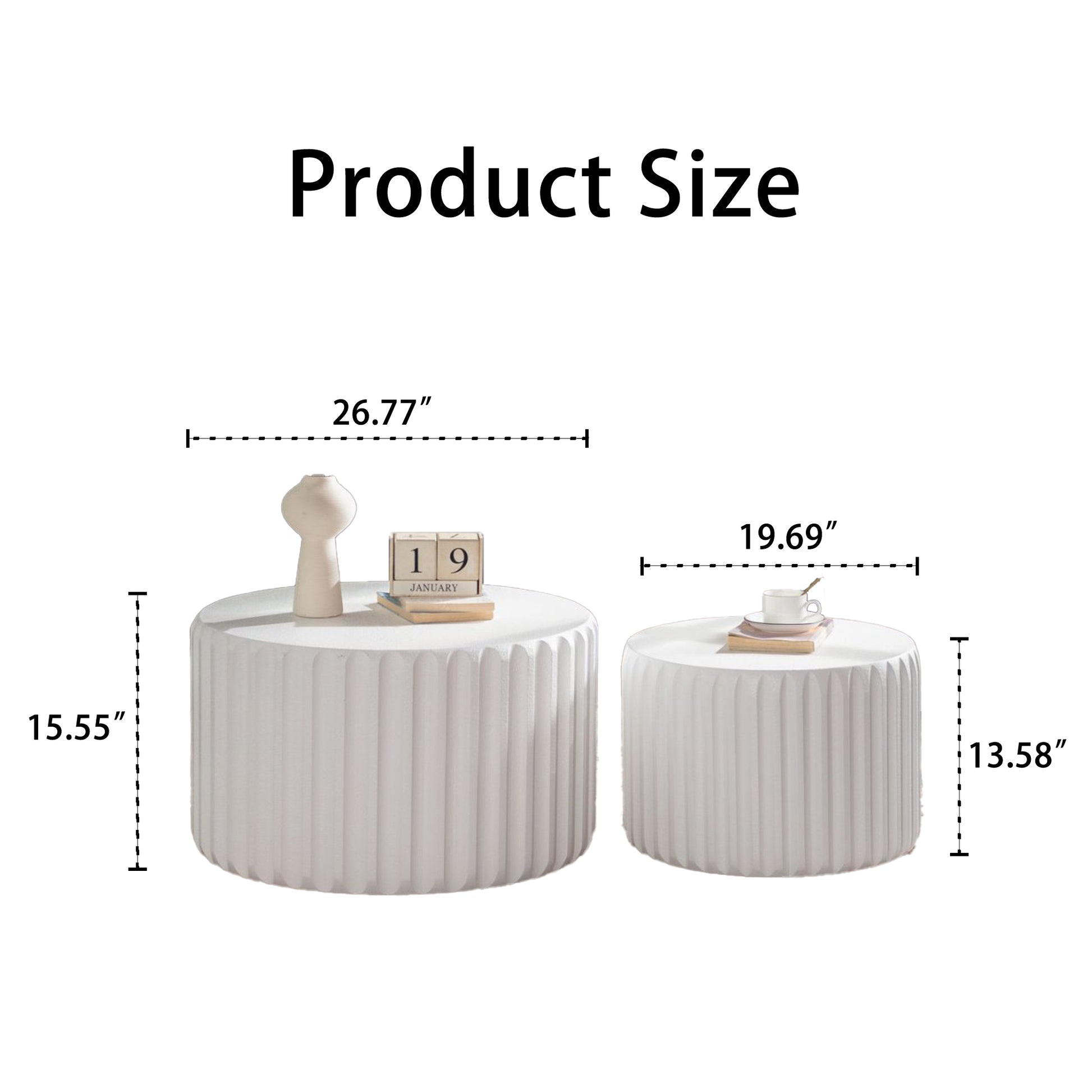 White Scalloped Round Coffee Table Set: Nesting Design, Elegant Curved-Edge Shape for Cozy Living Room Styling image 8
