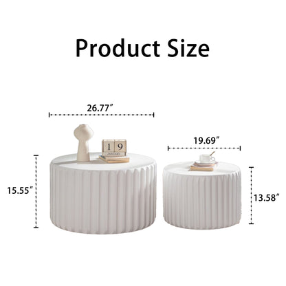 White Scalloped Round Coffee Table Set: Nesting Design, Elegant Curved-Edge Shape for Cozy Living Room Styling image 8