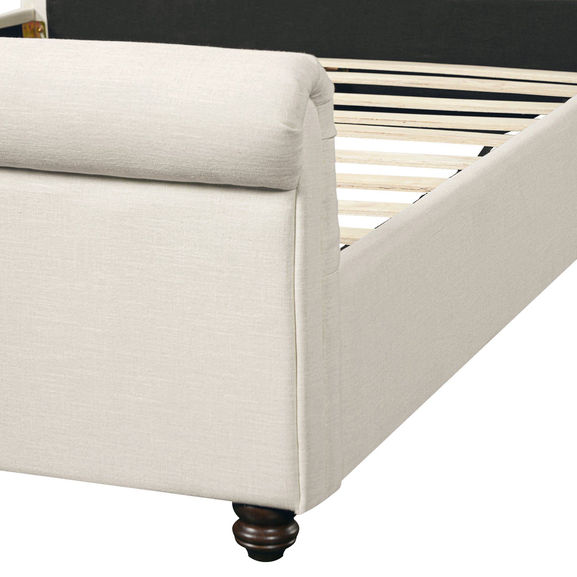 Queen Size Upholstered Bed Frame With Linen Fabric, Thick Headboard And Solid Wood Legs, Beige image 8