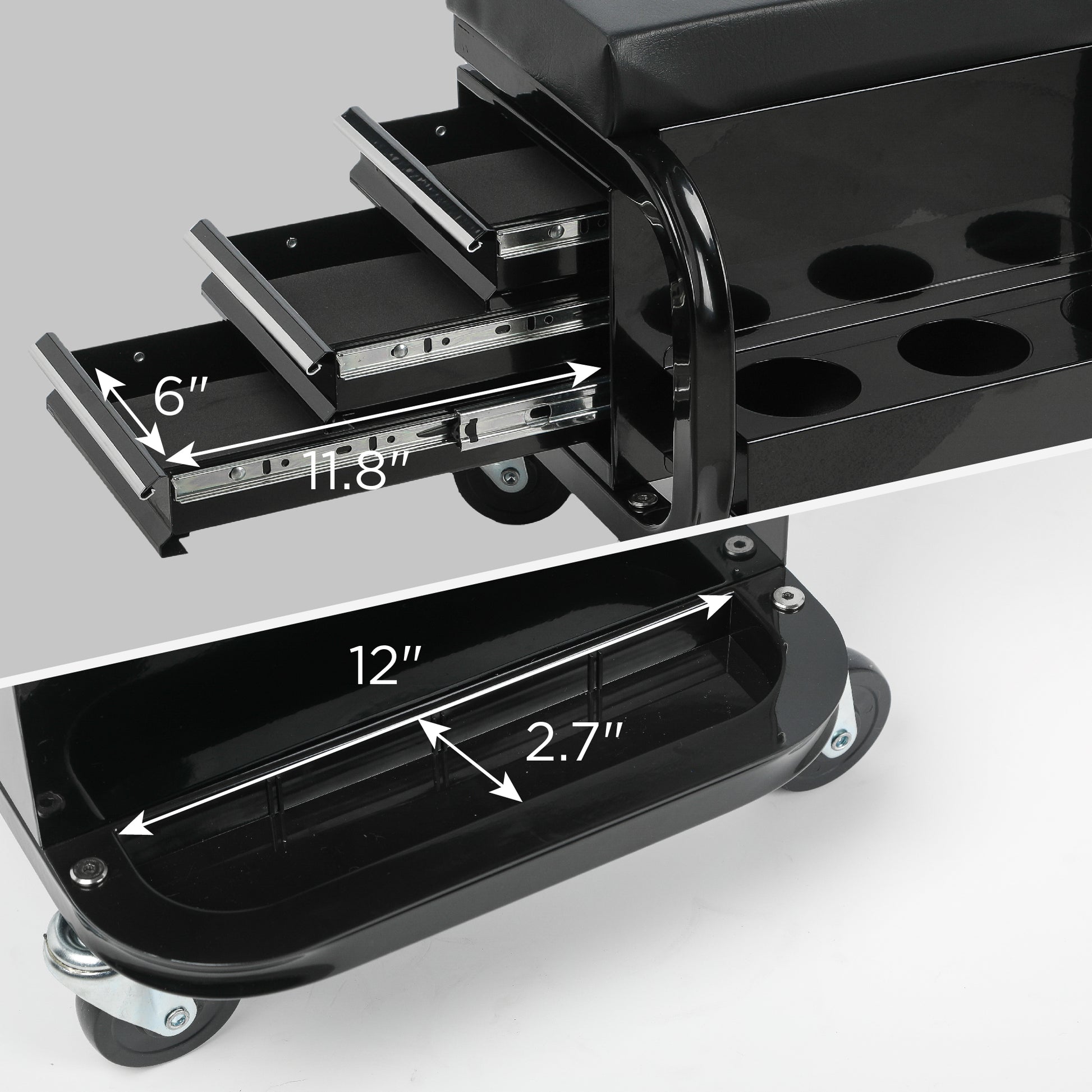 Rolling Creeper Garage/Shop Seat with Three Built-in Drawers, Rolling Tool Chest,Black image 5