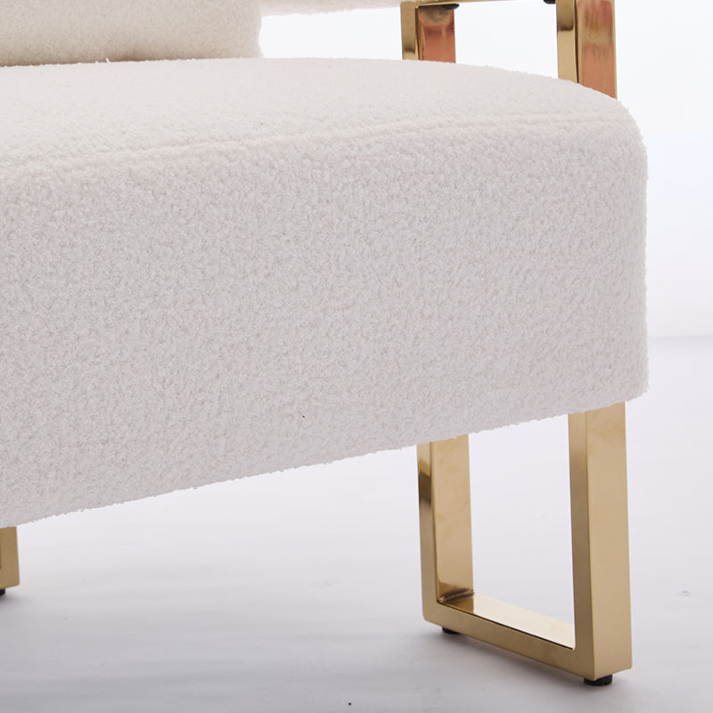 TS Modern decorative chair, living room side chair with gold metal legs, no wheels, suitable for dressing area, reception room, office,Teddy fleece upholstered metal foot sofas 2PCS White image 10