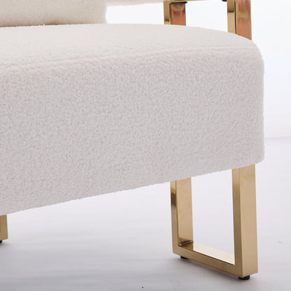 TS Modern decorative chair, living room side chair with gold metal legs, no wheels, suitable for dressing area, reception room, office,Teddy fleece upholstered metal foot sofas 2PCS White image 10