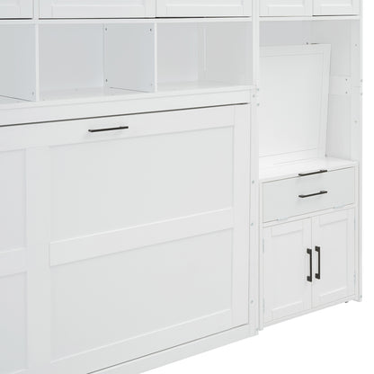 Twin Size Murphy Bed Wall Bed with Closet, Drawers & Desk-White(OLD SKU:LP000595AAK-2) image 7