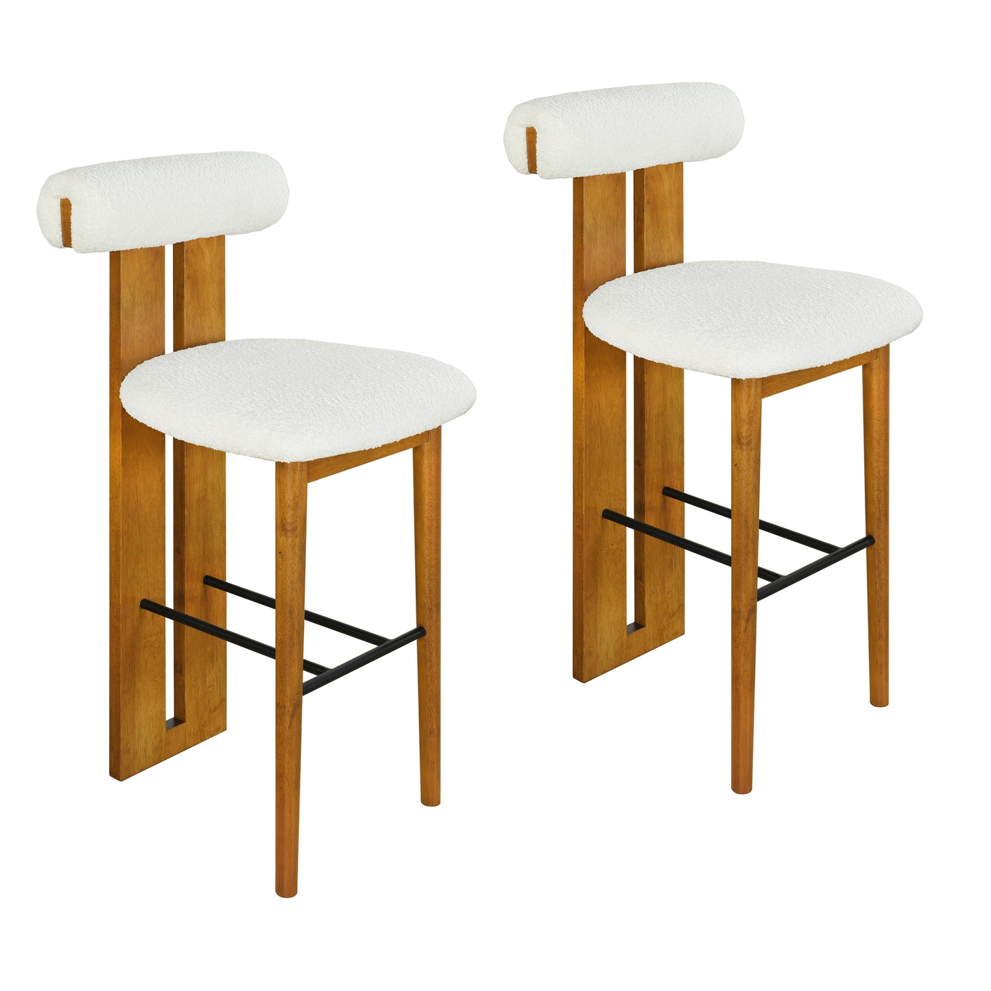 Renee Indoor Wooden Upholstered Barstool, Walnut Finished and White Upholstery, Set of 2 image 3