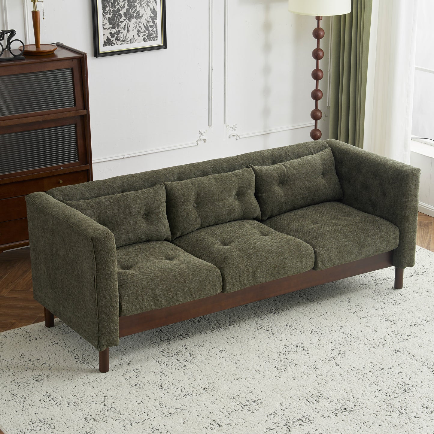 78" Upholstered Sofa Modern 3-seater Sofa Couch with Tufted Design for Living Room,Dark Green image 1