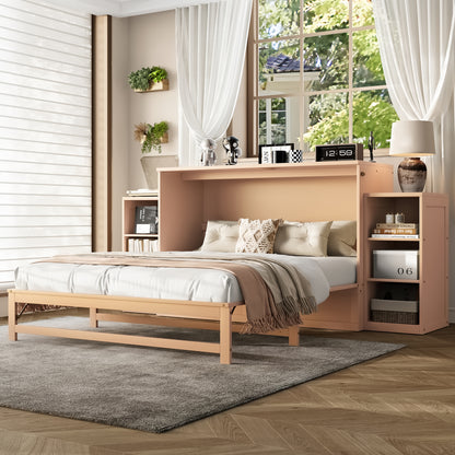 Queen size Murphy bed with spacious storage drawers and shelves, Ideal for guest rooms or compact bedrooms,Golden image 2