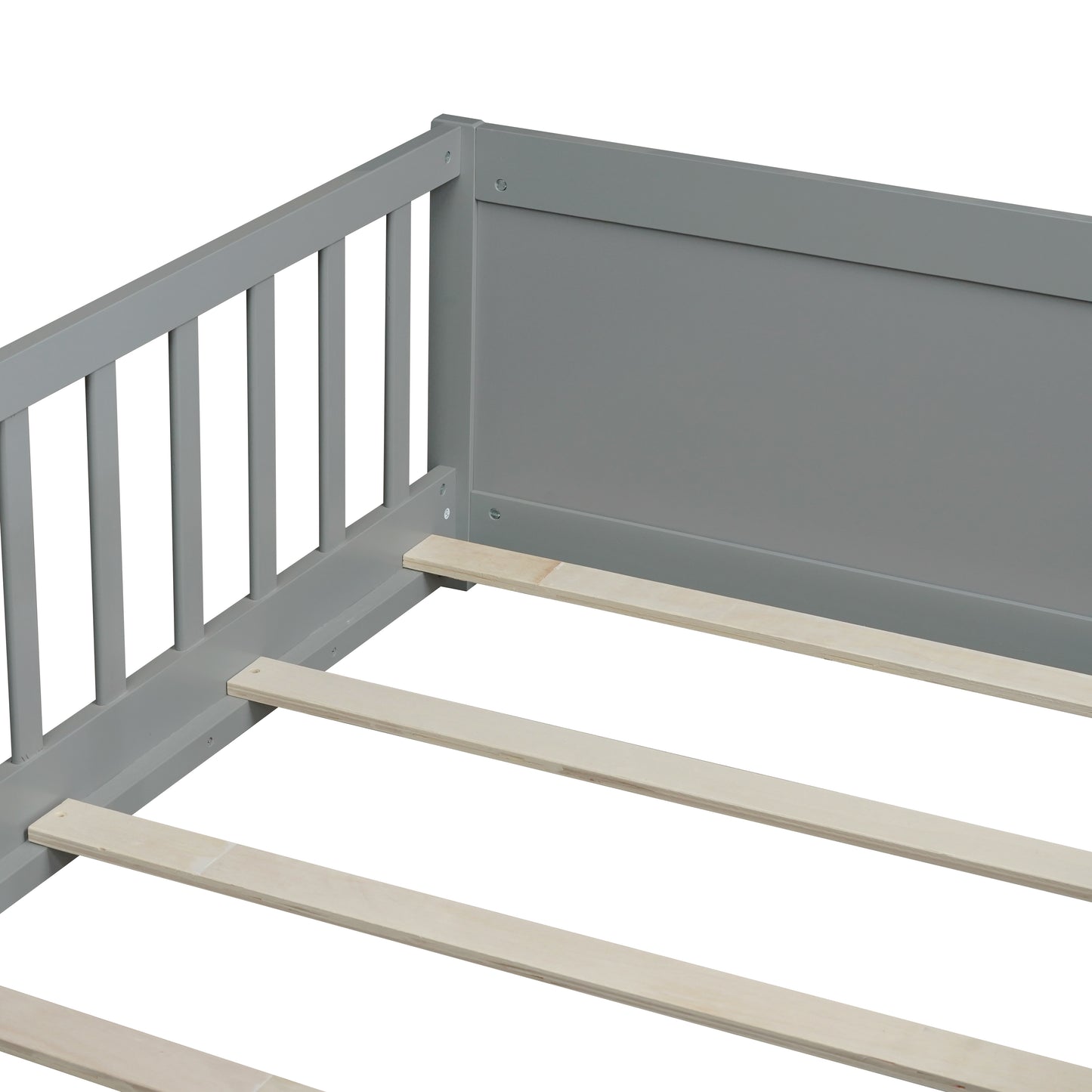 Twin size Floor Platform Bed with Built-in Book Rack,Grey(Old Sku:W504P143306) image 9