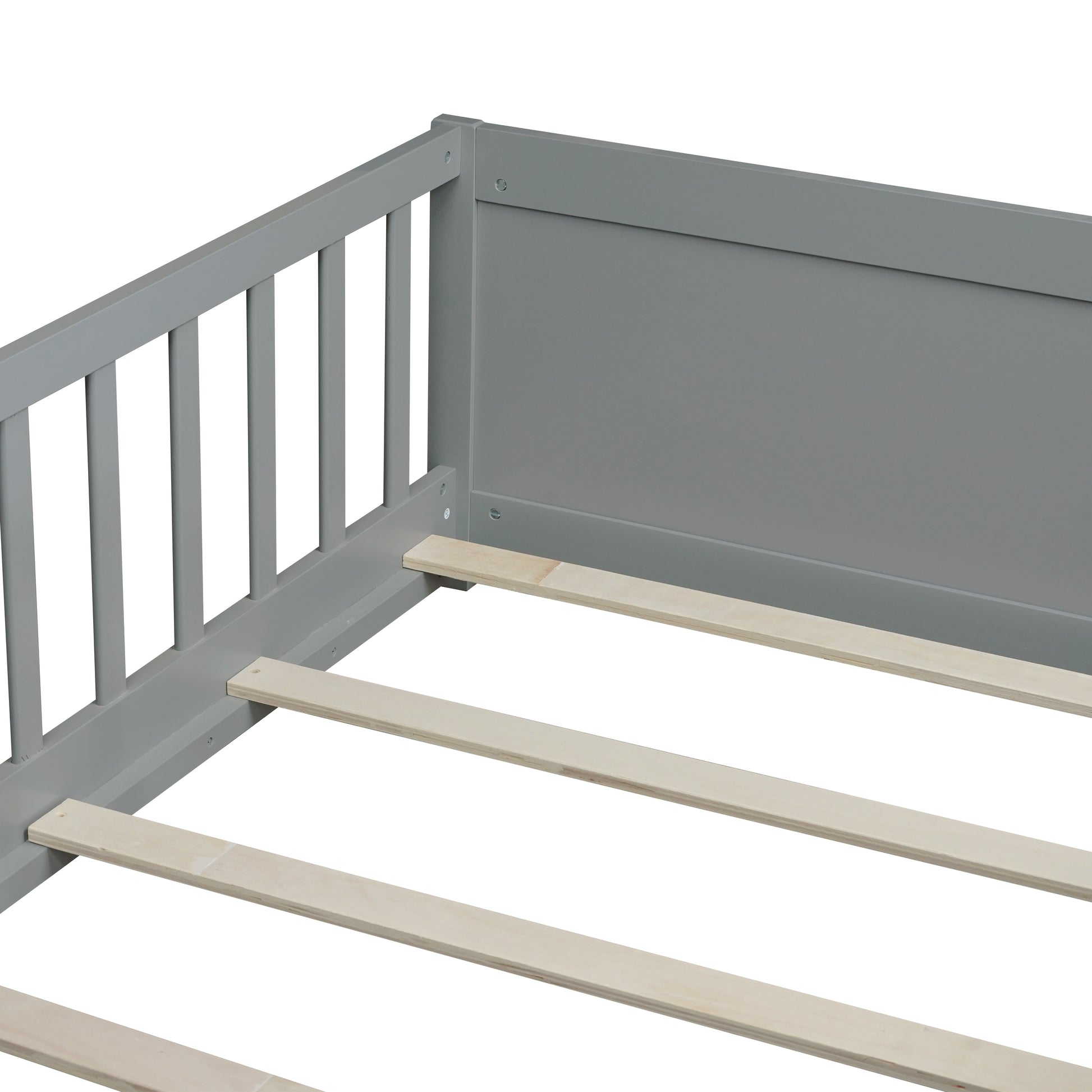 Twin size Floor Platform Bed with Built-in Book Rack,Grey(Old Sku:W504P143306) image 9