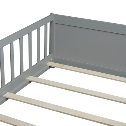 Twin size Floor Platform Bed with Built-in Book Rack,Grey(Old Sku:W504P143306) image 9