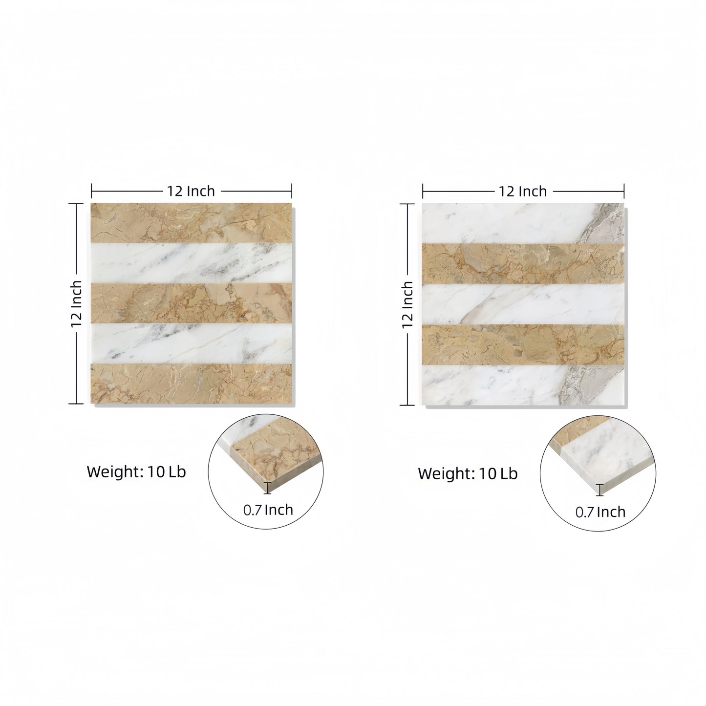 12x12 White Gold 2 color Waterjet polished marble tiles set, natural marble, for floor and wall, natural stone, genuine marble, real marble, 1 box each pattern 4 pcs image 3