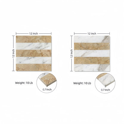 12x12 White Gold 2 color Waterjet polished marble tiles set, natural marble, for floor and wall, natural stone, genuine marble, real marble, 1 box each pattern 4 pcs image 3