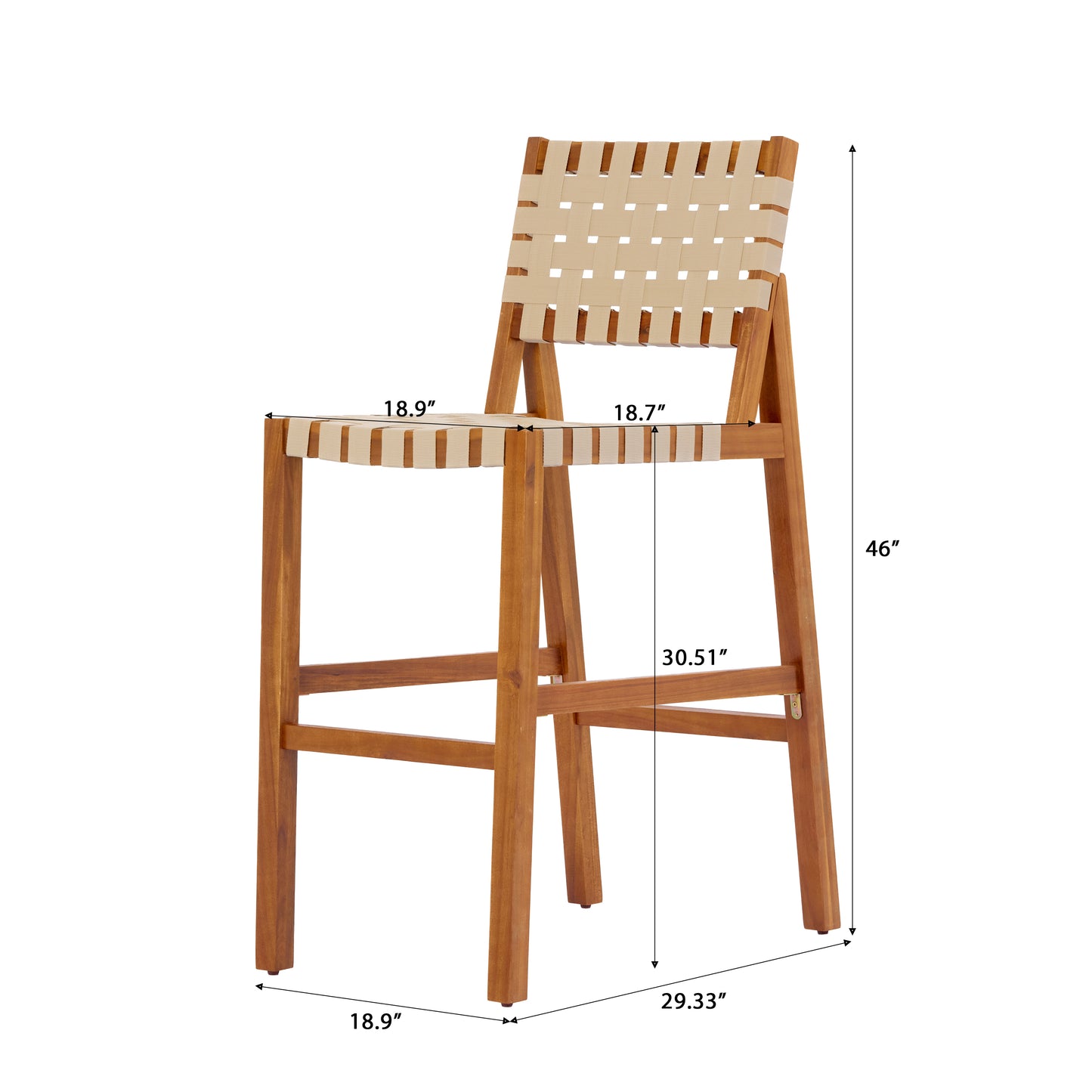30.5 Inch Seat Height Outdoor Acacia Solid Wood Patio Side Chair, Beige Pe Woven Rope, Breathable and Comfortable,Indoor & Outdoor Use,Teak Finish+Beige Rope(set of 2) image 5