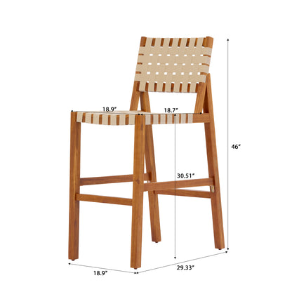 30.5 Inch Seat Height Outdoor Acacia Solid Wood Patio Side Chair, Beige Pe Woven Rope, Breathable and Comfortable,Indoor & Outdoor Use,Teak Finish+Beige Rope(set of 2) image 5