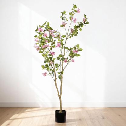 5FT Artificial Bougainvillea Tree with Black Plastic Pot, Realistic Fake Flowering Tree for Indoor Home Office Decor, Potted Faux Plant, 1pc/set image 3