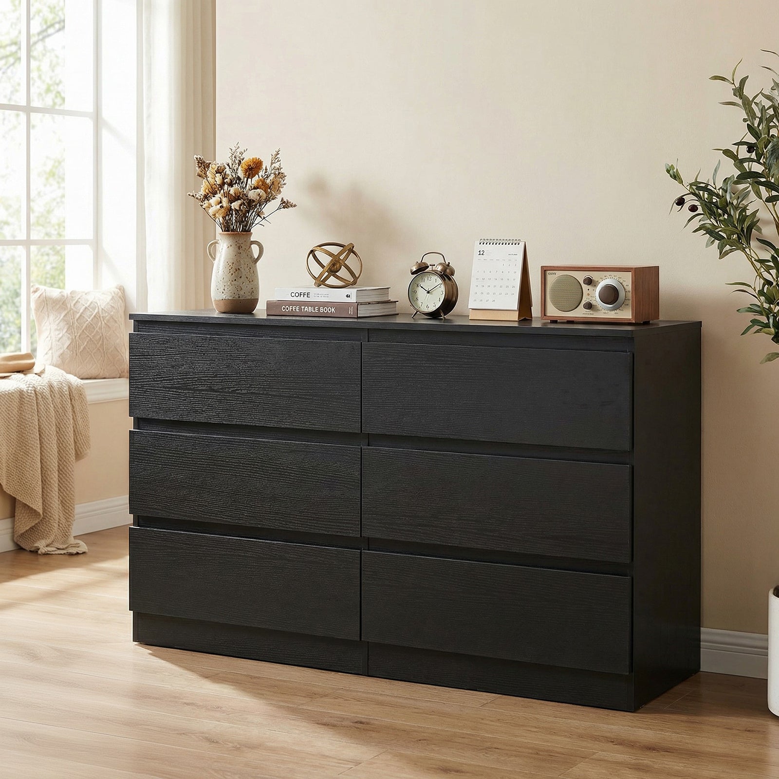 6 Drawer Black Dresser, Modern Bedroom Dresser with Spacious Countertop, Wood Storage Cabinet with Concealed Handles & 6 Deep Drawers for Bedroom, Living Room, Entryway, 15.7" D x 47.2" W x 30.9" H image 1