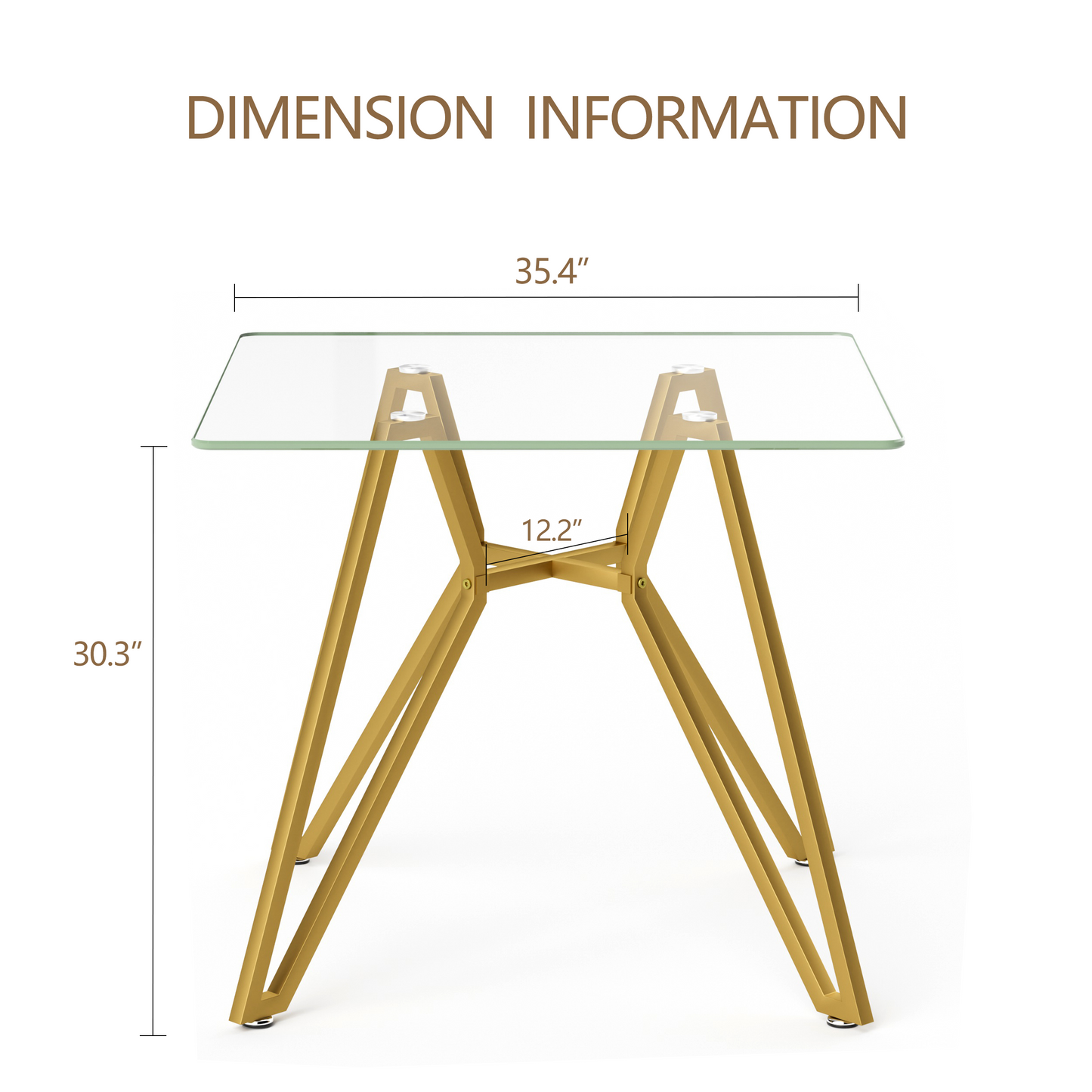 35.4-inch square tempered glass dining table, suitable for 2-4 people, space-saving small kitchen dining table, equipped with sturdy metal table legs,suitable for dining room, living room,Gold image 9