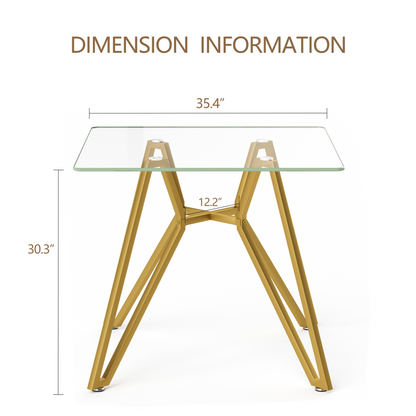 35.4-inch square tempered glass dining table, suitable for 2-4 people, space-saving small kitchen dining table, equipped with sturdy metal table legs,suitable for dining room, living room,Gold image 9