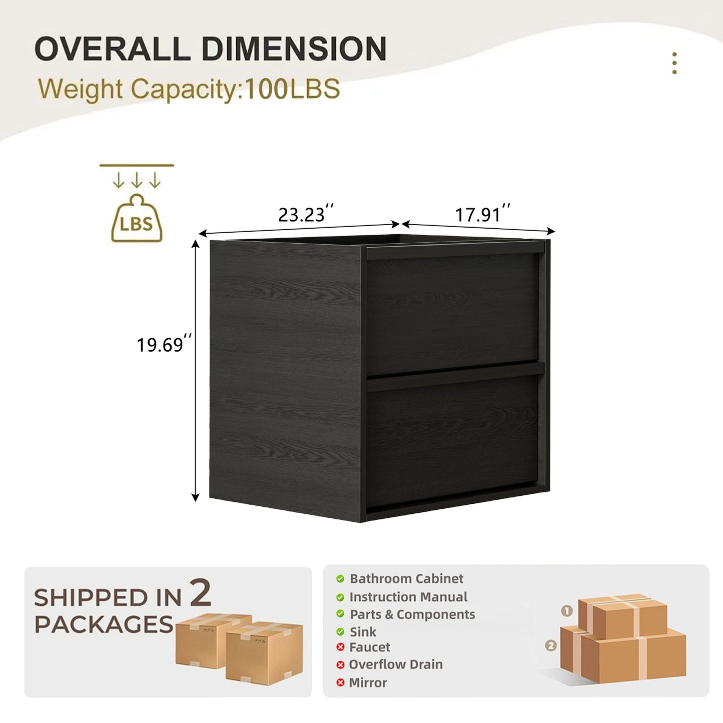 24 Inch Bathroom Vanity, KD-PACKING-(Only Vanity, Without Basin) image 7