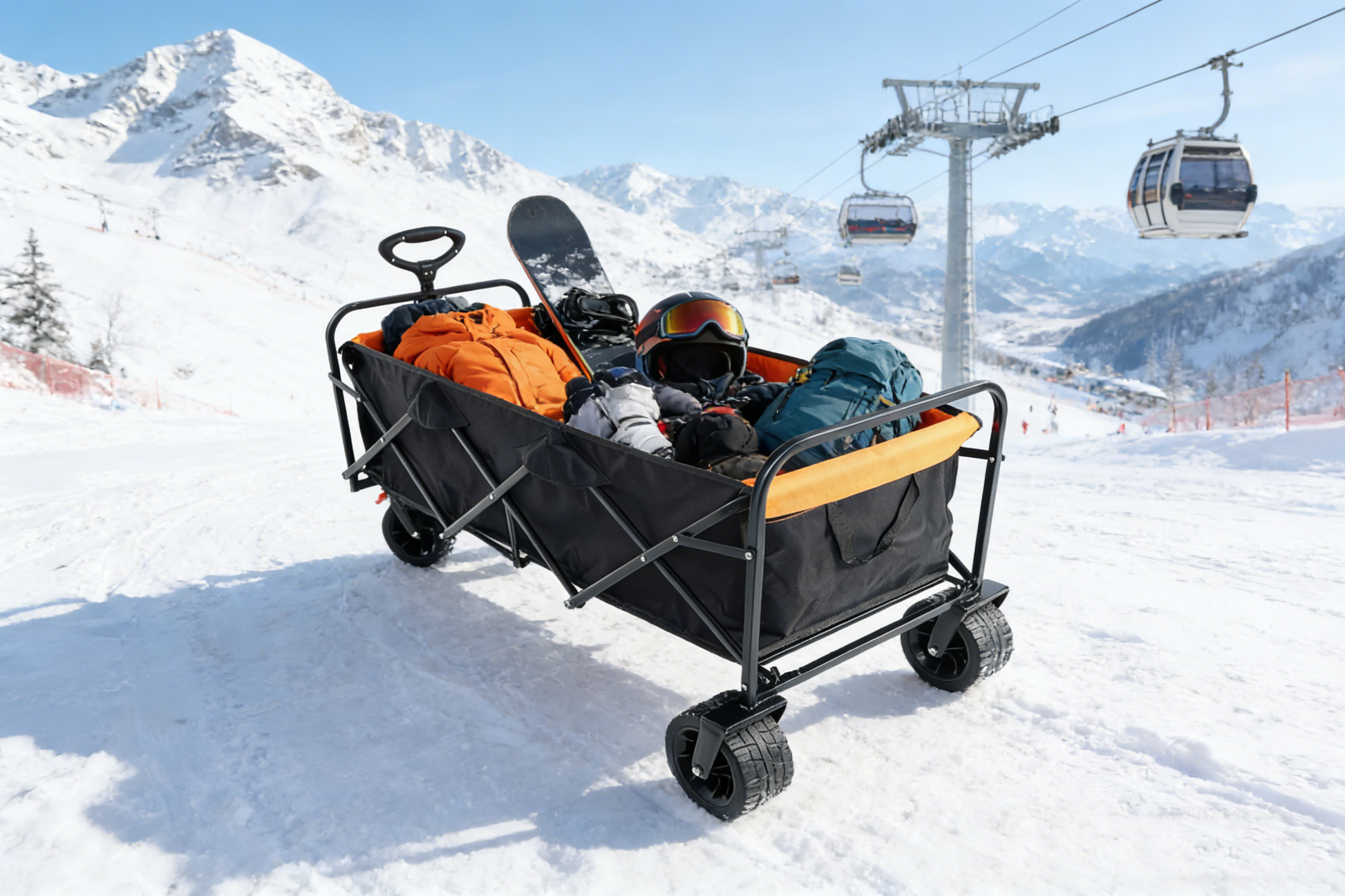 Big large capacity Folding cart Extra Long Extender Wagon Cart Folding Wagon Garden Shopping Beach Cart (black + orange) image 12