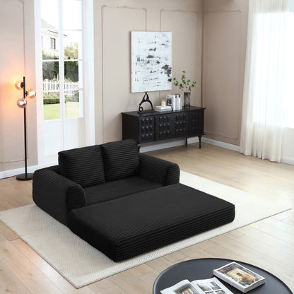 2-in-1 Folding Convertible Sofa Bed, Modern Corduroy Sleeper Couch with 2*pillows, Futon Modular Upholstered Boneless Loveseat with Pull-Out Bed,Folding Floor Modular Couch for Living Room Black image 3