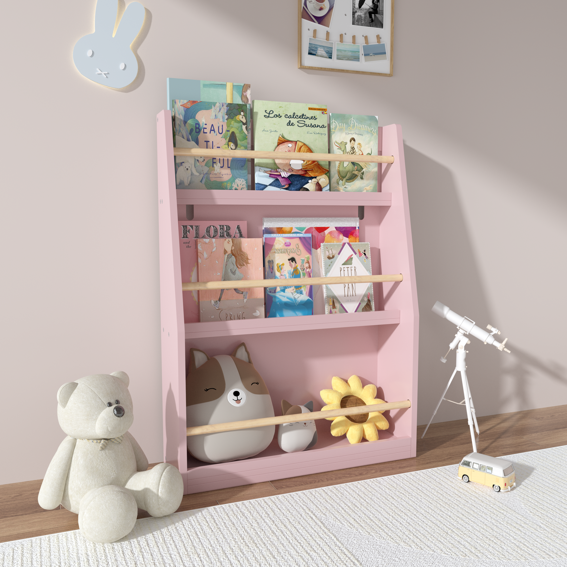 3 Tier Kids Book Shelf,Kids Book Rack, Helps Keep Bedrooms, Playrooms, and Classrooms Organized,Pink image 1
