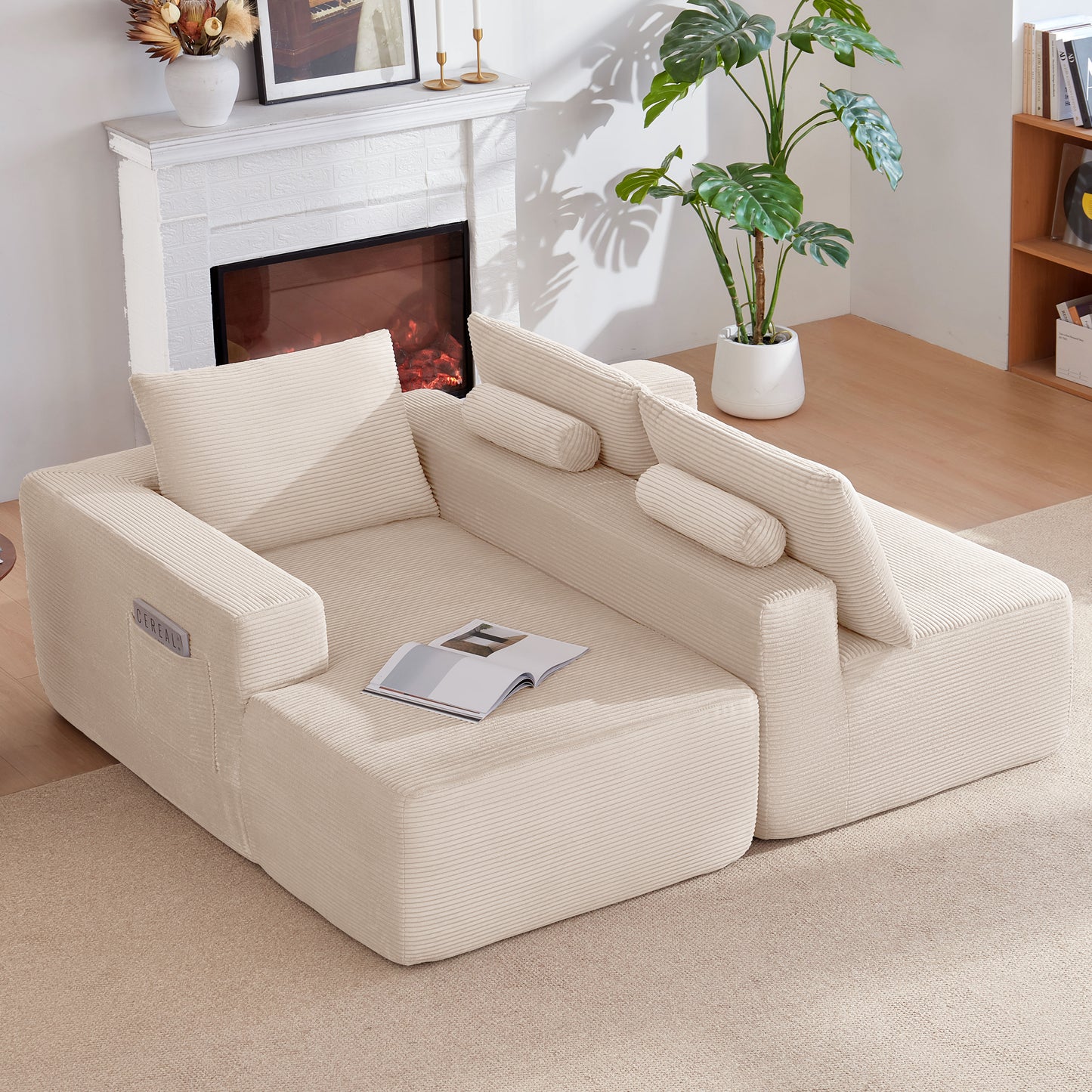 New 96.9''Cloud Sectional Couch with L-Shaped Chaise,Modern Modular Sofa with Deep Seat, Upholstered Couches for Living Room Bedroom,No Assembly Required,(Corduroy Fabric),White,Left image 3