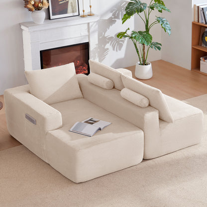New 96.9''Cloud Sectional Couch with L-Shaped Chaise,Modern Modular Sofa with Deep Seat, Upholstered Couches for Living Room Bedroom,No Assembly Required,(Corduroy Fabric),White,Left image 3