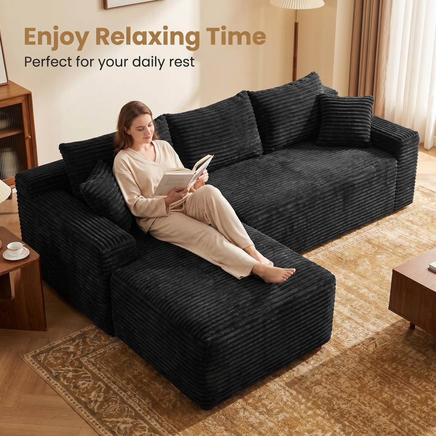 94.5" Cloud Modular Sectional Sofa Couch with L-Shape Chaise,Modern Minimalist Upholstered Couches for Living Room Bedroom,Deep Seat Corner Couch,No Assembly Required image 2