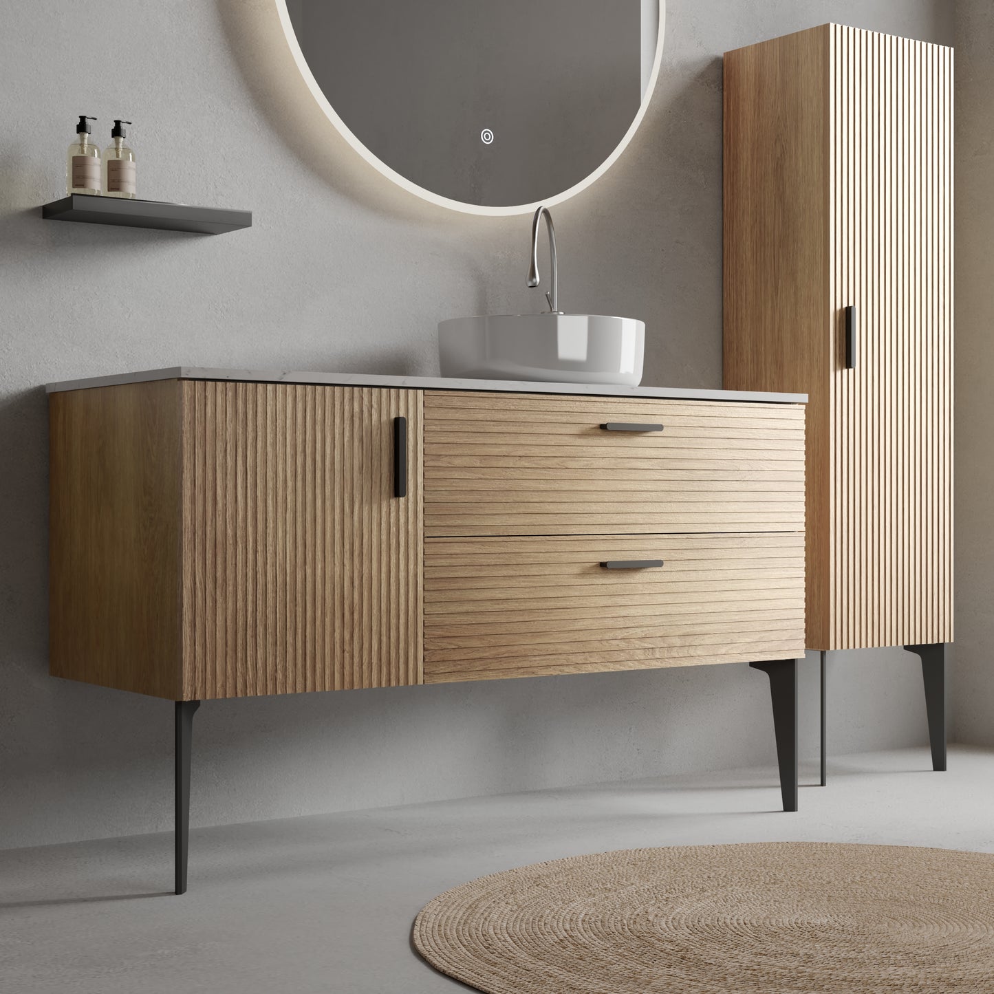 Emilia 48" Striped Natural Oak Bathroom Vanity with Sink, without drainage and faucet, Freestanding Bathroom Cabinet for Modern Bathroom, KD image 2