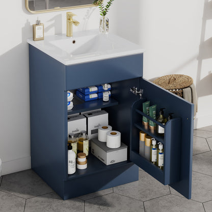 [Video] 20" Bathroom Vanity with Sink, Vanity Cabinet with Door Shelf and Adjustable Shelf, Blue image 1